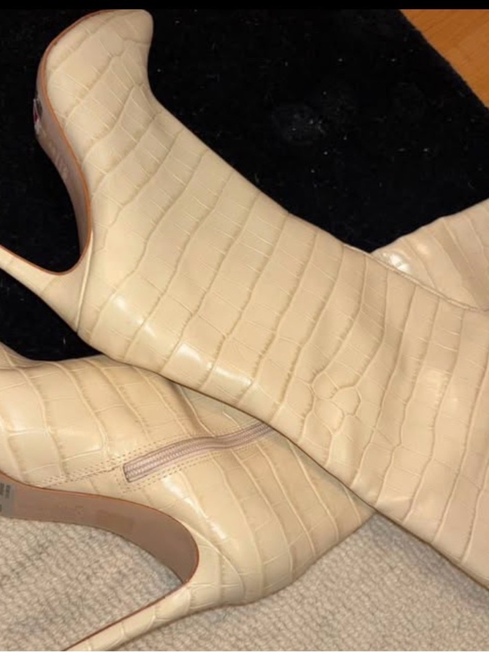 SCHUTZ Cream Croc-Embossed Stiletto Ankle Boots NWT